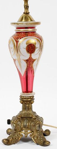 BOHEMIAN ENAMELED GLASS TABLE LAMP LATE 19TH C.