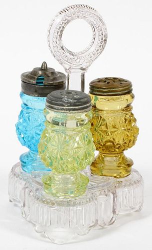 AMERICAN PATTERN GLASS FOUR-PIECE CONDIMENT SET