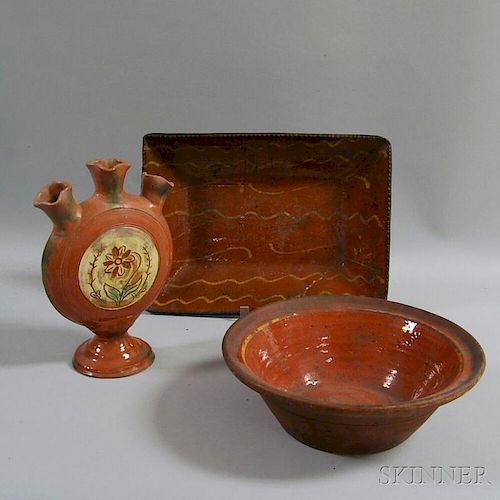Three Pieces of Redware Pottery