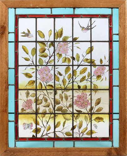 STAINED & LEADED GLASS WINDOW LATE 19TH C.