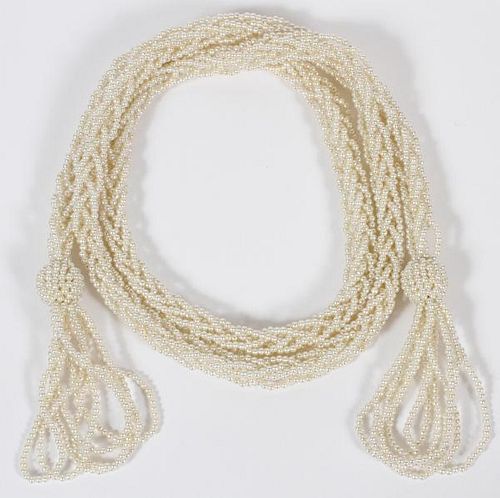 MULTI-STRAND FAUX SEED PEARL NECKLACE/TIE, L 52"