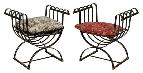 Pair Iron and Steel X-Form Chairs