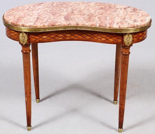 FRENCH MARQUETRY INLAID KIDNEY SHAPED TABLE 18TH C.