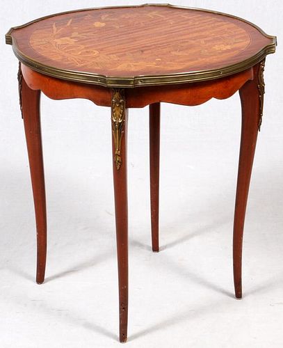 LOUIS XV STYLE MARQUETRY INLAID MAHOGANY TABLE