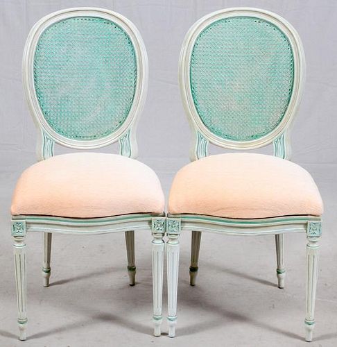 LOUIS XVI STYLE CANE BACK SIDE CHAIRS PAIR
