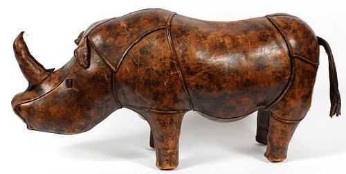 LEATHER OTTOMAN IN THE FORM OF A RHINOCEROS
