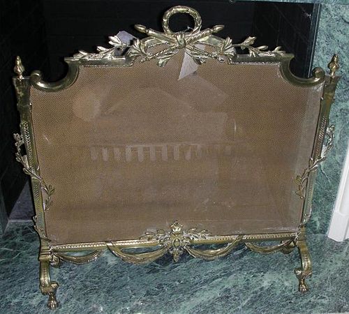 FRENCH STYLE FIRE SCREEN AND SET OF FIRE TOOLS
