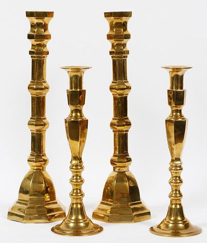 BRASS CANDLESTICKS TWO PAIRS