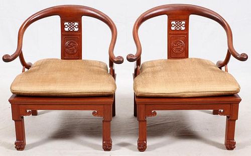 CHINESE MING STYLE CARVED ROSEWOOD OPEN ARMCHAIRS