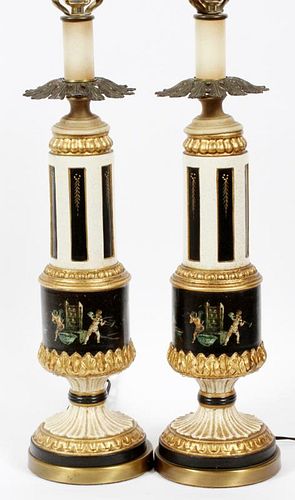 ITALIAN DECORATED TABLE LAMPS PAIR