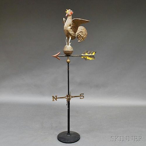 Molded Copper Crowing Rooster Weathervane, Directionals and Stand