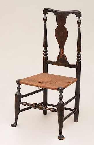 Queen Anne Black Painted and Stenciled Side Chair