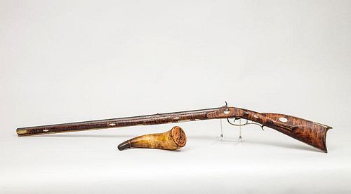 Kentucky Brass-Mounted Percussion Rifle and an Engraved Powder Horn