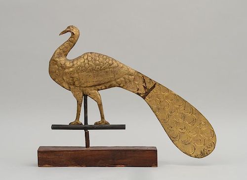 American Hollow-Cast Gilt-Copper Peacock-Form Weathervane, Probably Alvin L. Jewell and Company, Waltham, Massachusetts