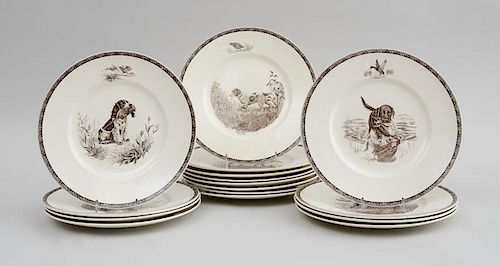 The American Sporting Dog Plates, Set of Sixteen Wedgwood Transfer-Printed Plates, Designed by Marguerite Kirmse (1885-1954)