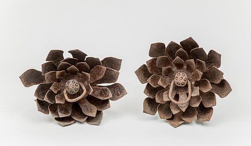 Pair of Chinese Iron Lotus-Form Decorations