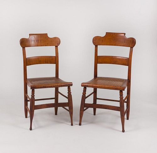 Pair of Federal Style Maple and Caned Side Chairs
