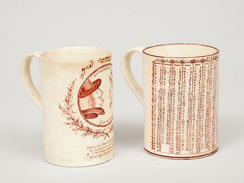 Two English Transfer-Printed Porcelain Mugs
