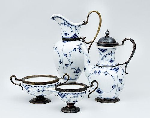 Copenhagen Blue and White Porcelain Four-Piece Coffee Set