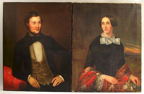 American School, 19th Century       Two Ancestral Portraits.