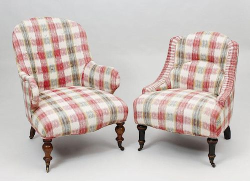 Two Victorian Style Mahogany Upholstered Armchairs