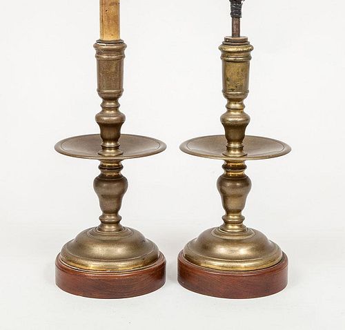 Pair of Baroque Style Brass Candlestick Lamps