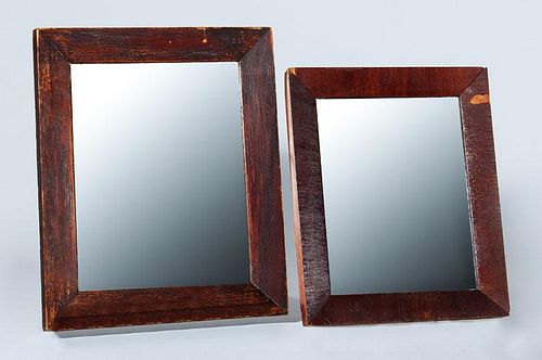 Two Stained Wood Small Rectangular Mirrors