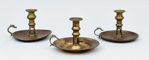 Three Brass Chamber Candlesticks