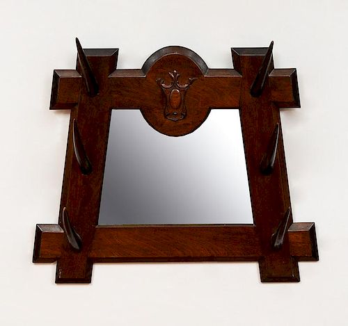 Victorian Carved Mahogany and Horn Mirrored Hat Rack