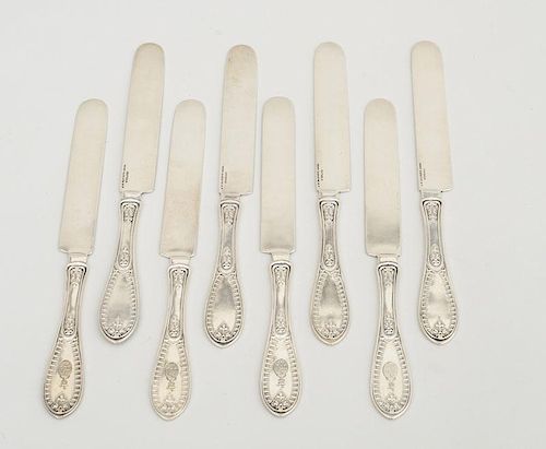 Set of Five Tiffany & Co. Silver Crested Silver Fish Knives and Three Matching Knives by George W. Shiebler & Co.