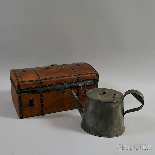 Leather Dome-top Box and a Shaker Tin Teapot