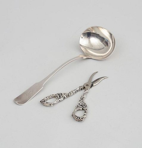 American Silver Punch Ladle, in the 'Fiddle' Pattern, and a Pair of American Silver-Handled Grape Snips
