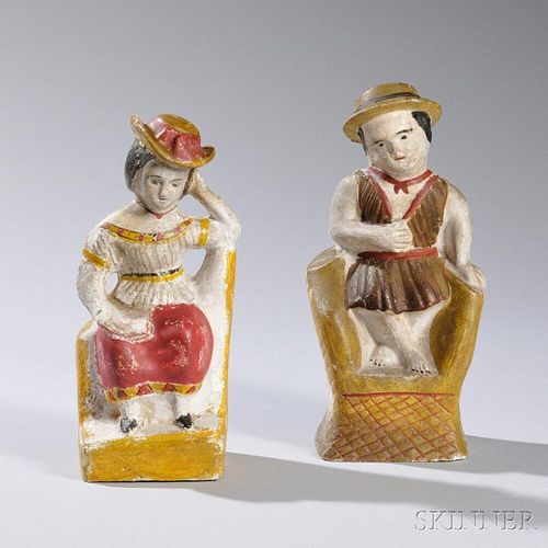 Pair of Chalkware Boy and Girl Figures
