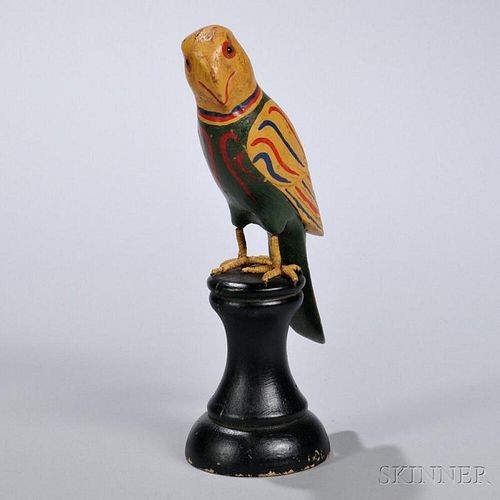 Carved and Polychrome Painted Parrot