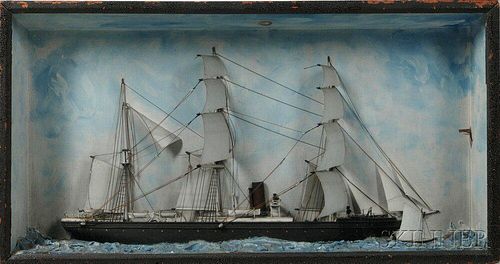Carved and Painted Shadow Box Diorama of a Steam/Sail Vessel