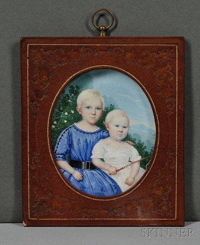 American School, Early 19th Century      Miniature Portrait of Two Children