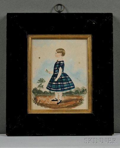 American School, 19th Century      Girl in a Blue Checkered Dress