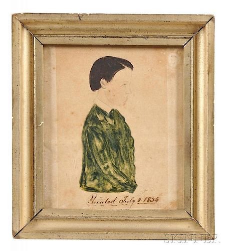 Jane A. Davis (Connecticut/Rhode Island, 1821-1855)      Profile Portrait of a Boy in a Green Jacket