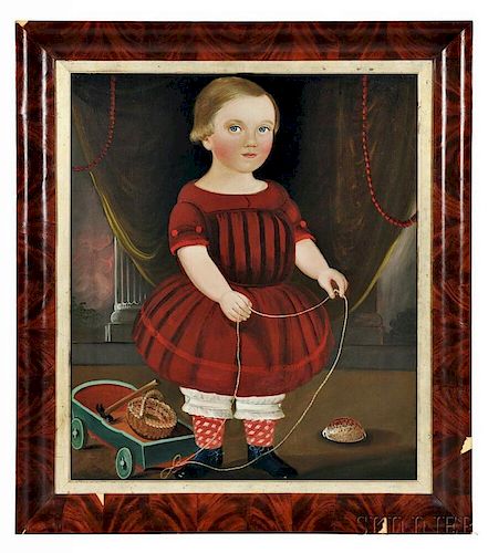 William Matthew Prior (Massachusetts, Maine, 1806-1873)      Portrait of a Boy in a Red Dress with His Toy Wagon
