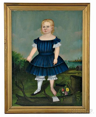 American School, Early 19th Century      Portrait of a Blonde Girl in a Blue Dress