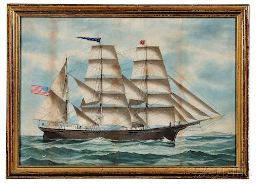 American School, 19th Century      Portrait of the Three-masted Vessel Harry Bailey