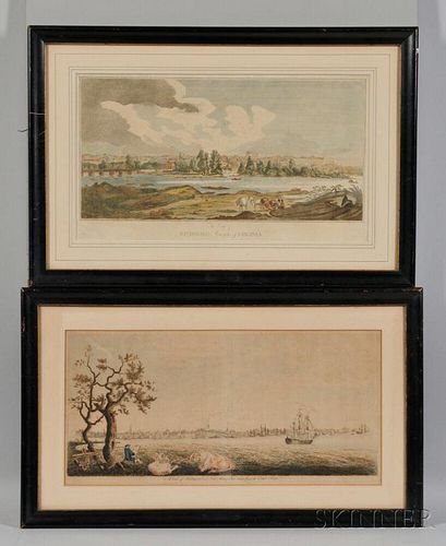 Four Framed Prints of American Cities: Mobile, Alabama; Richmond, Virginia; Portsmouth, New Hampshire; and Charles-Town [sic], South Ca