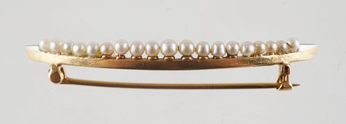 14K GOLD SEED PEARLS CRESCENT PIN