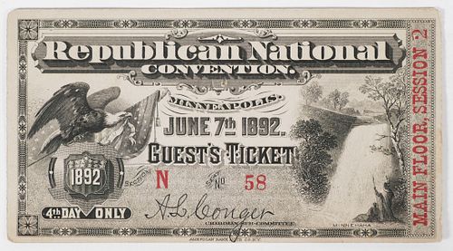 1892 REPUBLICAN NATIONAL CONVENTION TICKET