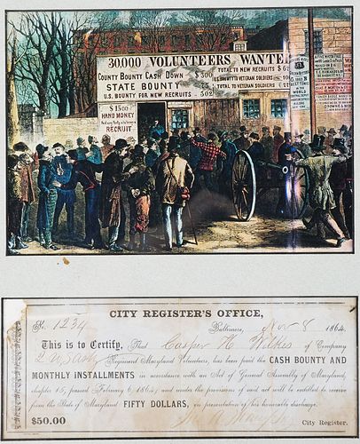 1864 CIVIL WAR MARYLAND VOLS RECEIPT