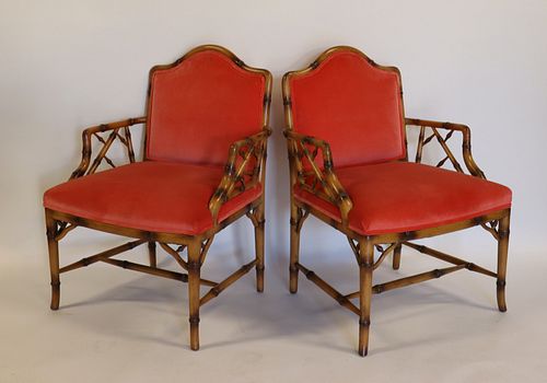 Pair Of Louis Mittman Bamboo Form Armchairs.