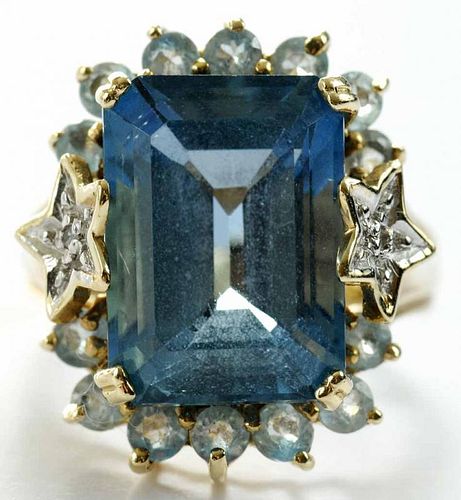 Yellow Gold, Diamond and Blue Topaz Ring