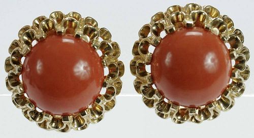 14 kt Gold and Coral Earclips