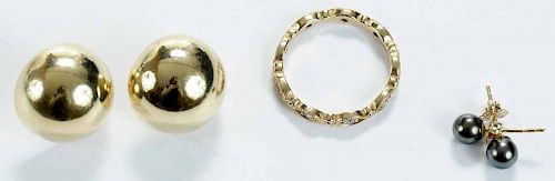 Two Pair Gold Earrings and Ring