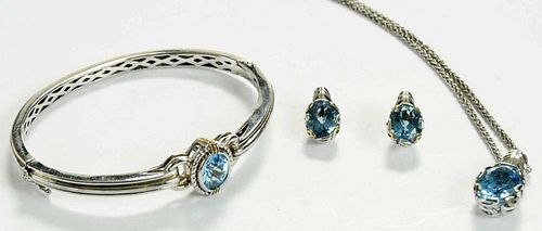 Suite of Silver, 18 kt And Blue Topaz Jewelry